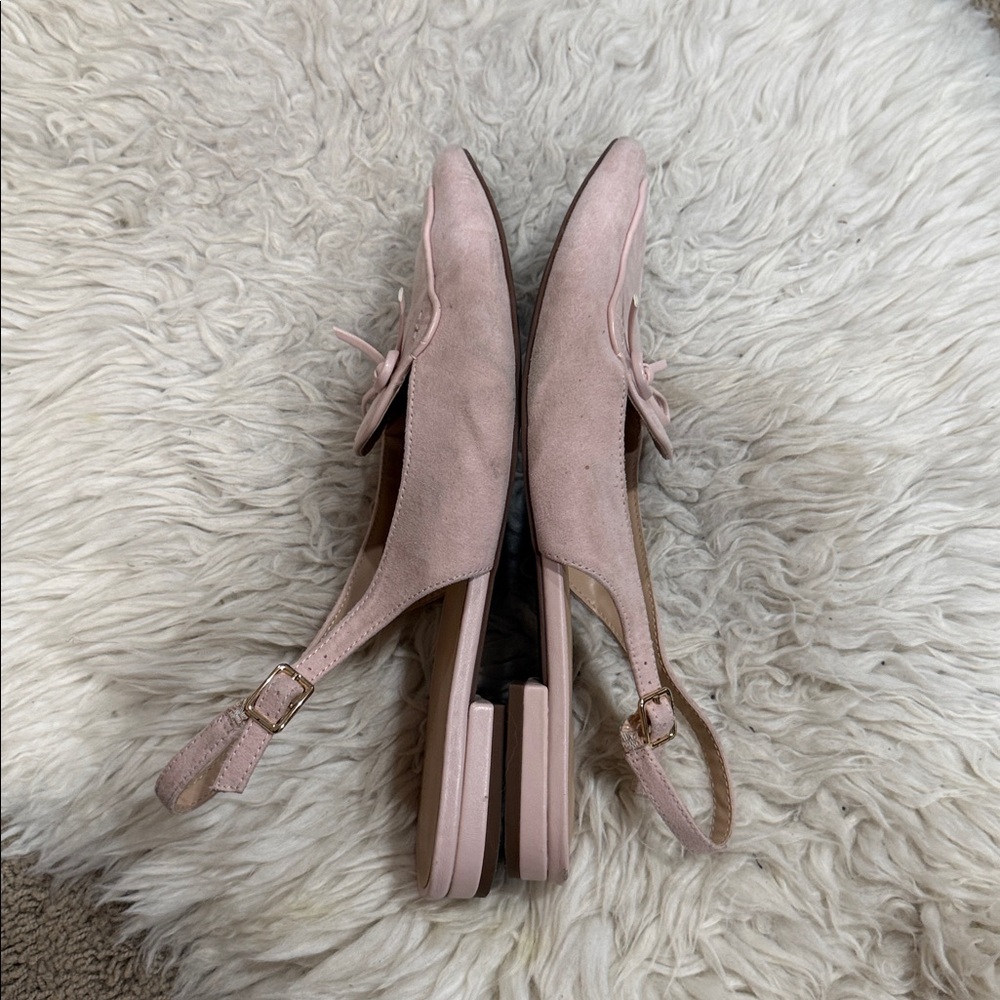 Ann Taylor pink suede slingback pointed-toe flats with‎ a bow detail Size 10 M - Picture 3 of 9